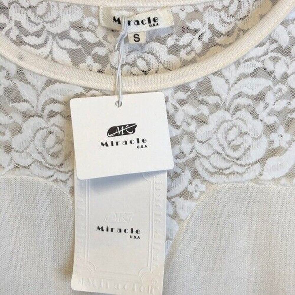 Miracle USA Ivory lace Shoulder soft light 5% cashmere tunic S Sweater Top NWT - Picture 4 of 7